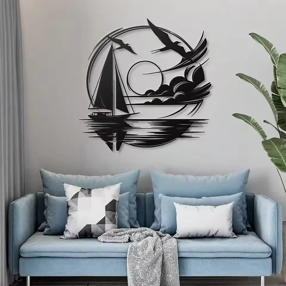 Nautical Home Gift Idea - Waterproof Sailboat Metal Wall Decoration for Modern Spaces