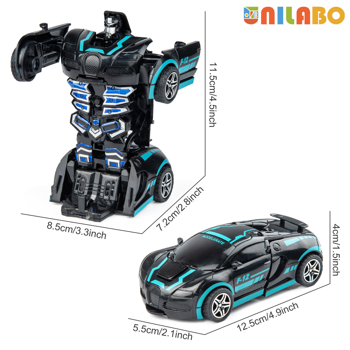 Transformable Robot Sports Car Toys, No Batteries, Educational Kids Gift, Colorful Model Vehicle for Play Learning