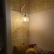 Bamboo Lantern Wall Lamp Natural Rattan Wicker E27 Chandeliers Hand-Woven Bamboo Room Decor Lampshades Wall Light Fixtures