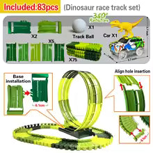 Magic Climbing Electric Dinosaur Car Track Railway Toy Car Set Bend Flexible Race Track Flash Light Car High Quality Toy For Kid