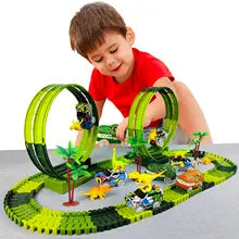 Magic Climbing Electric Dinosaur Car Track Railway Toy Car Set Bend Flexible Race Track Flash Light Car High Quality Toy For Kid
