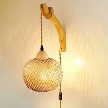 Bamboo Lantern Wall Lamp Natural Rattan Wicker E27 Chandeliers Hand-Woven Bamboo Room Decor Lampshades Wall Light Fixtures